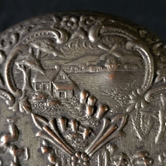 Antique Glass Humidor Cigar Tobacco Jar With Repousse Windmill Scene Lid - Picture 5 of 9